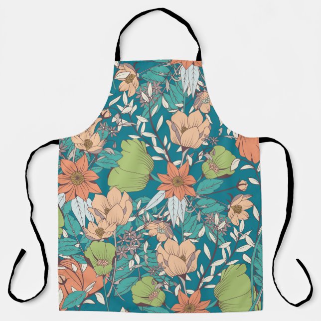Seamless pattern design with hand drawn flowers an apron (Front)