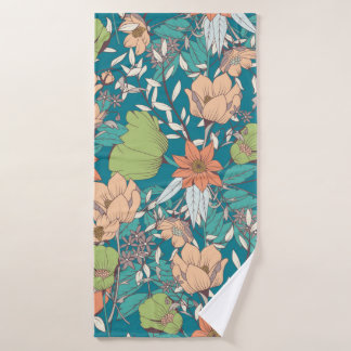 Seamless pattern design with hand drawn flowers an bath towel