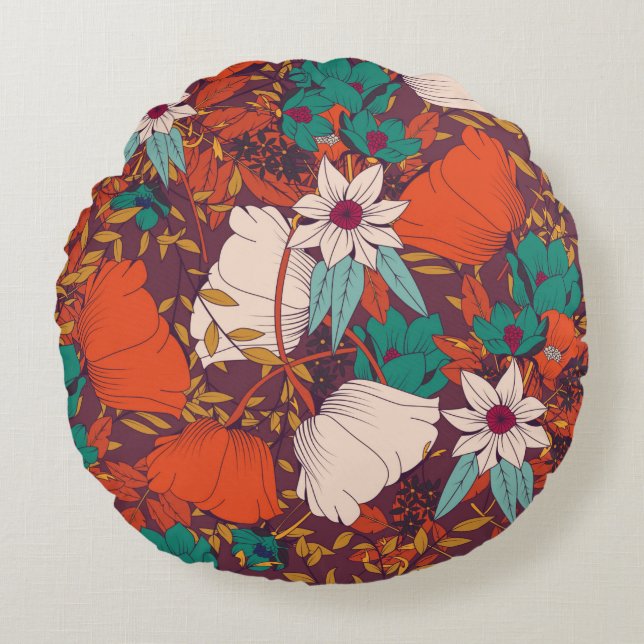 Seamless pattern design with hand drawn flowers an round cushion (Front)