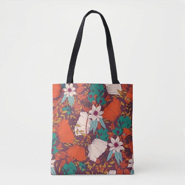 Seamless pattern design with hand drawn flowers an tote bag (Front)