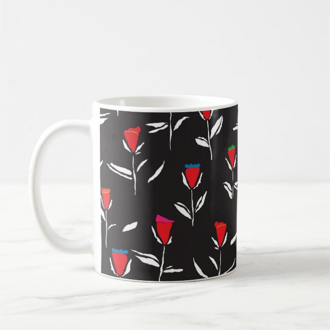 Seamless pattern design with pretty stylised flowe coffee mug (Left)
