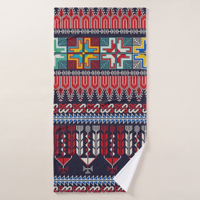 Seamless pattern design with traditional Palestini Bath Towel (Bath Towel)