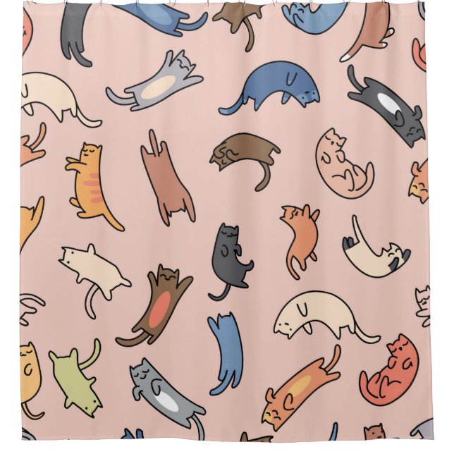 Seamless pattern doodle cats,illustration shower curtain (Front)