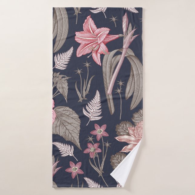 Seamless pattern fabric. Set Amaryllis Waratah Hib Bath Towel (Bath Towel)