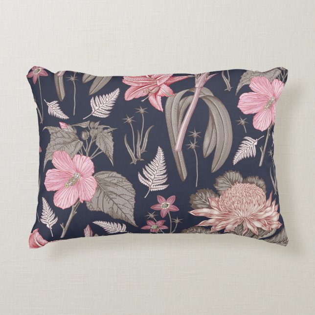 Seamless pattern fabric. Set Amaryllis Waratah Hib Decorative Cushion (Front)