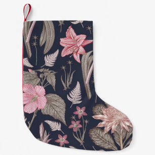 Seamless pattern fabric. Set Amaryllis Waratah Hib Small Christmas Stocking