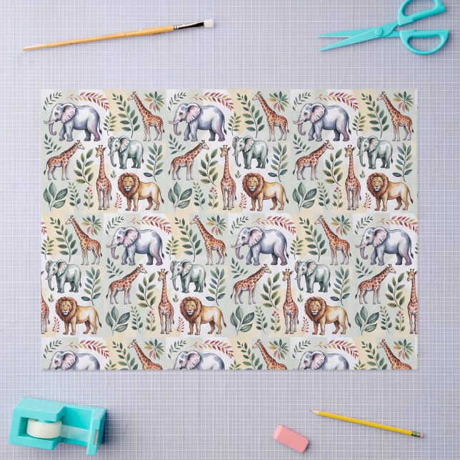 Seamless pattern featuring elephants lions tissue paper (Creator Uploaded)
