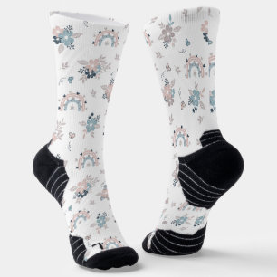 Seamless Pattern Flower and Boho Rainbow Socks