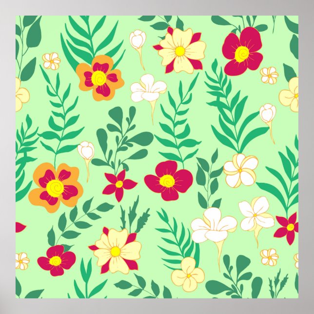 Seamless pattern flower and leaveshome decor, back poster (Front)