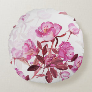 Seamless pattern flowering branch of rose hips. Wa Round Cushion