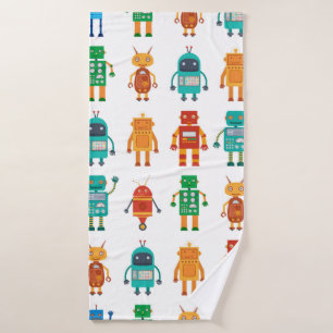 Seamless pattern from colourful retro robots in a  bath towel