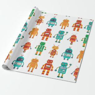 Seamless pattern from colourful retro robots in a  wrapping paper