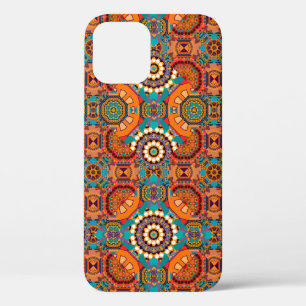 Seamless pattern from mandalas painted in brown, b iPhone 12 case