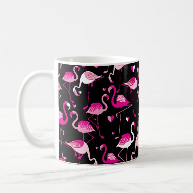 Seamless pattern from pink flamingos on a dark bac coffee mug (Left)