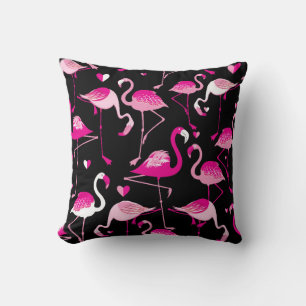 Seamless pattern from pink flamingos on a dark bac cushion