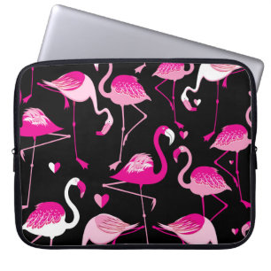 Seamless pattern from pink flamingos on a dark bac laptop sleeve