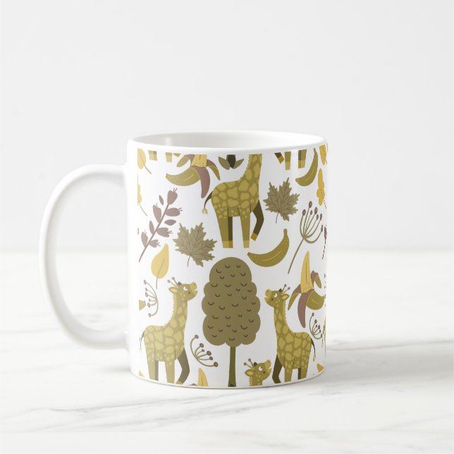Seamless pattern Giraffe yellow white background Coffee Mug (Left)