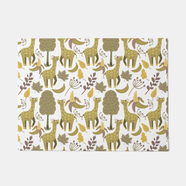 Seamless pattern Giraffe yellow white background Doormat (Front)