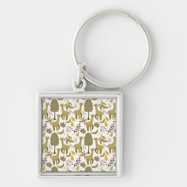 Seamless pattern Giraffe yellow white background Key Ring (Front)