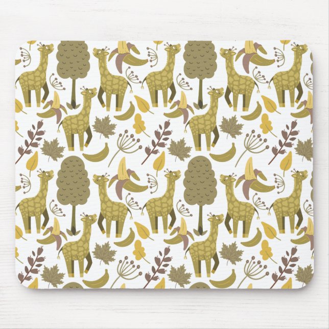 Seamless pattern Giraffe yellow white background Mouse Mat (Front)