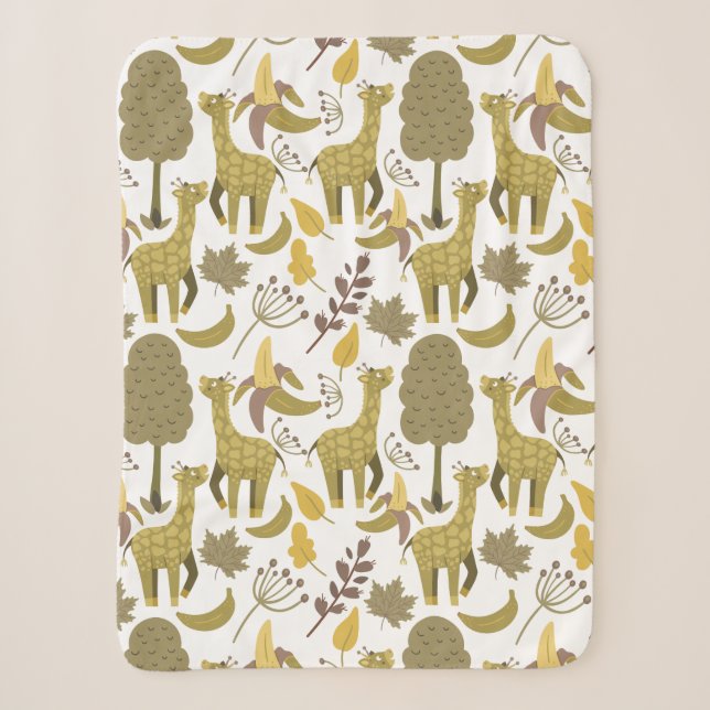 Seamless pattern Giraffe yellow white background Sherpa Blanket (Front)