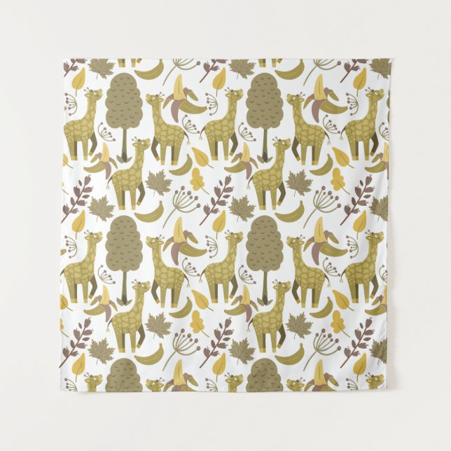 Seamless pattern Giraffe yellow white background Tapestry (Front)