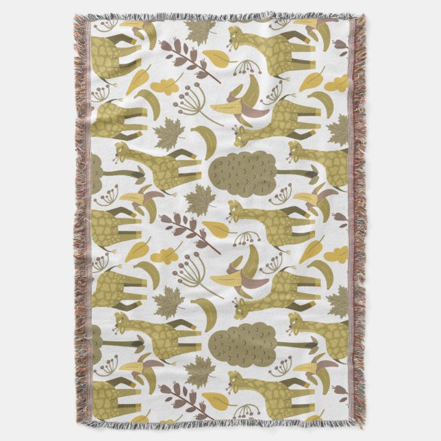 Seamless pattern Giraffe yellow white background Throw Blanket (Front Vertical)