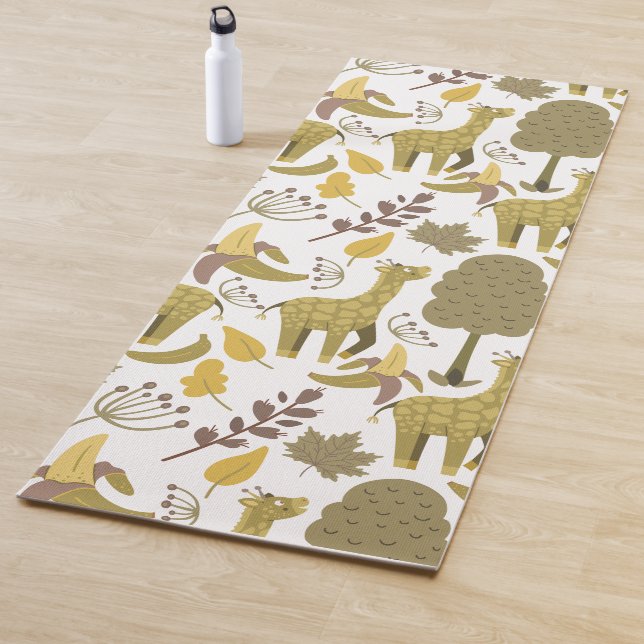 Seamless pattern Giraffe yellow white background Yoga Mat (In Situ)
