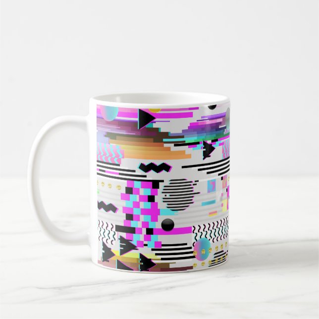 Seamless Pattern Glitch Design. Cyberpunk Digital  Coffee Mug (Left)