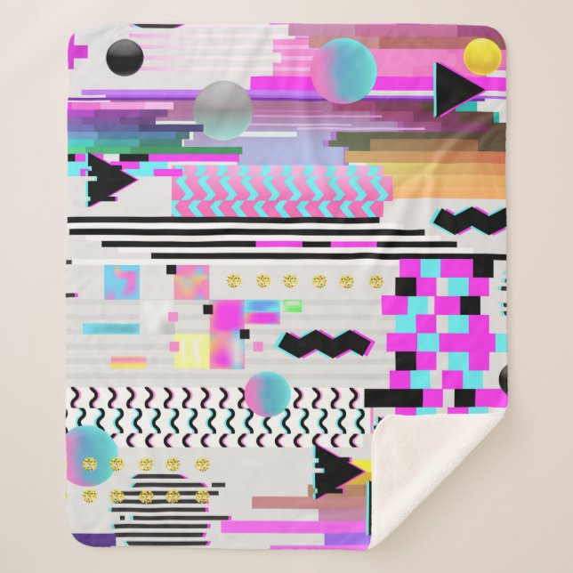 Seamless Pattern Glitch Design. Cyberpunk Digital  Sherpa Blanket (Front)