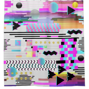 Seamless Pattern Glitch Design. Cyberpunk Digital Shower Curtain