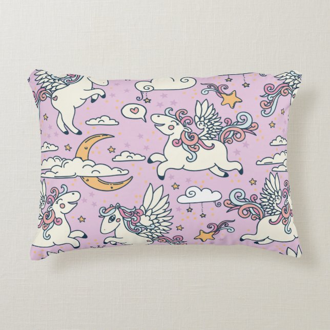 Seamless pattern, good night, cute cartoon pegasus decorative cushion (Front)