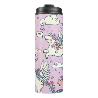 Seamless pattern, good night, cute cartoon pegasus thermal tumbler