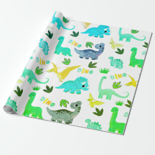 Seamless pattern green Dinosaurus Kids party  Wrapping Paper