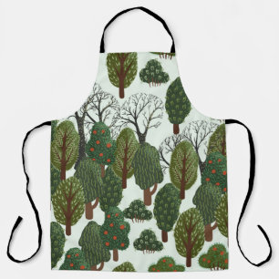 Seamless pattern, green forest with different tree apron