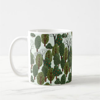 Seamless pattern, green forest with different tree coffee mug