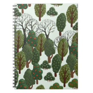 Seamless pattern, green forest with different tree notebook