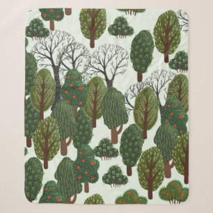 Seamless pattern, green forest with different tree sherpa blanket