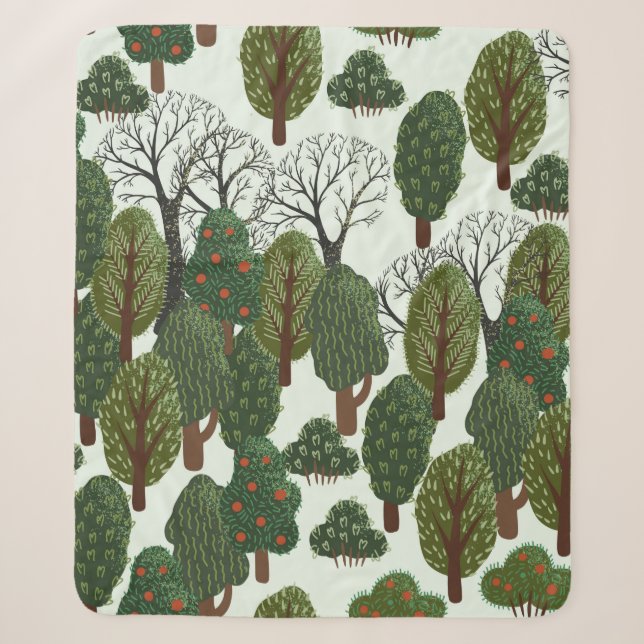 Seamless pattern, green forest with different tree sherpa blanket (Front)