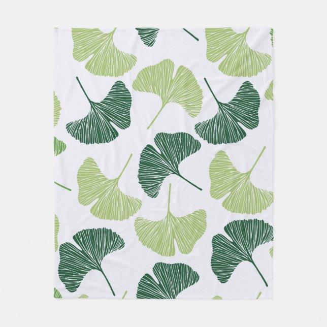 Seamless pattern Green ginkgo biloba  Fleece Blanket (Front)