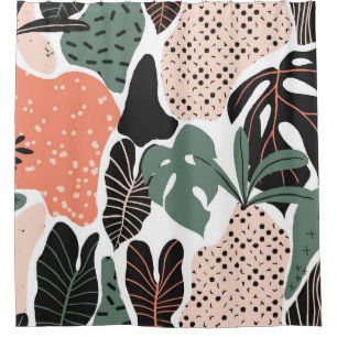 Seamless pattern, hand drawn abstract plant, leaf shower curtain