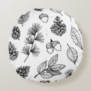 Seamless pattern. Hand drawn vintage illustrations Round Cushion
