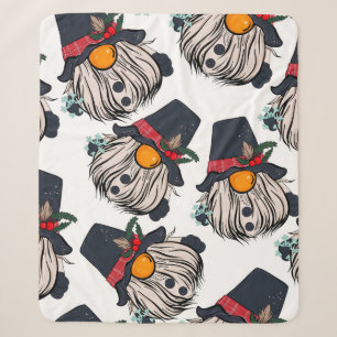 Seamless pattern illustration of a gnome with a be sherpa blanket
