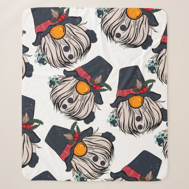 Seamless pattern illustration of a gnome with a be sherpa blanket (Front)