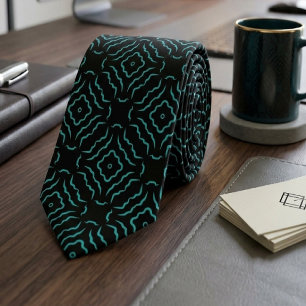 Seamless Pattern In Bright Turquoise On Black Tie