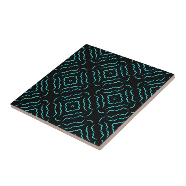 Seamless Pattern In Bright Turquoise On Black Tile (Side)