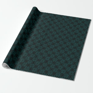 Seamless Pattern In Bright Turquoise On Black Wrapping Paper