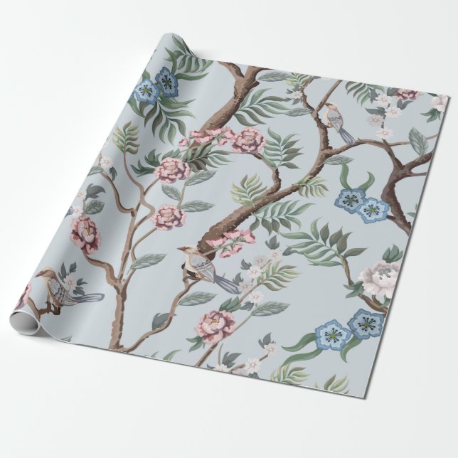 Seamless pattern in chinoiserie style with peonies wrapping paper (Unrolled)