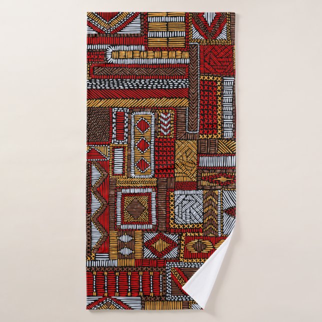 Seamless pattern in patchwork style. Embroidered E Bath Towel (Bath Towel)