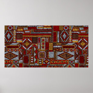 Seamless pattern in patchwork style. Embroidered E Poster